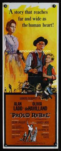 b546 PROUD REBEL insert movie poster '58 Alan Ladd, de Havilland