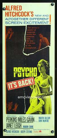 b549 PSYCHO ('60) insert movie poster R65 Leigh, Perkins, Hitchcock