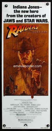 b555 RAIDERS OF THE LOST ARK insert movie poster '81 Harrison Ford