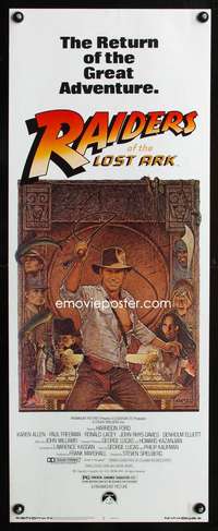 b556 RAIDERS OF THE LOST ARK insert movie poster R82 Harrison Ford