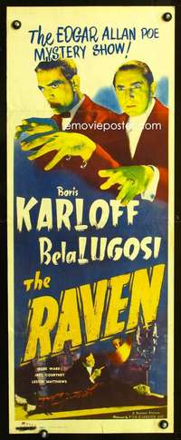 b560 RAVEN ('35) insert movie poster R49 Boris Karloff, Bela Lugosi
