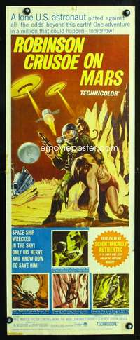 b585 ROBINSON CRUSOE ON MARS insert movie poster '64 Mantee sci-fi!