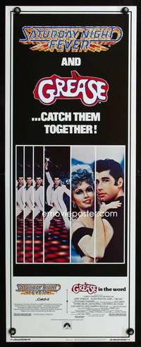 b305 GREASE/SATURDAY NIGHT FEVER insert movie poster '70s Travolta