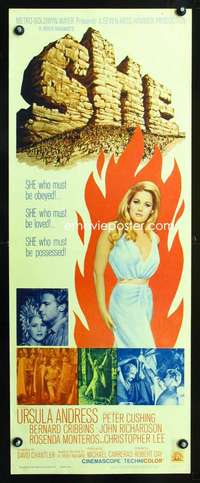 b611 SHE ('65) insert movie poster '65 Hammer, sexy Ursula Andress!