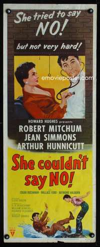 b612 SHE COULDN'T SAY NO ('54) insert movie poster '54 Mitchum, Simmons