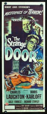 b658 STRANGE DOOR insert movie poster '51 Boris Karloff, Laughton