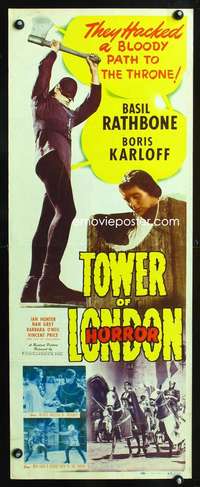 b714 TOWER OF LONDON ('39) insert movie poster R48 Rathbone, Karloff