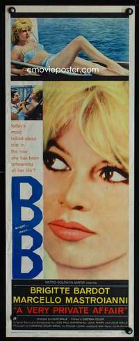 b742 VERY PRIVATE AFFAIR insert movie poster '62 sexy Brigitte Bardot!