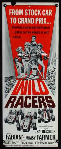 b781 WILD RACERS insert movie poster '68 Fabian, AIP, car racing!