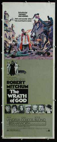 b788 WRATH OF GOD insert movie poster '72 priest Bob Mitchum w/gun!