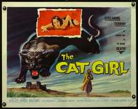 c084 CAT GIRL half-sheet movie poster '57 black panther & sexy girl art!
