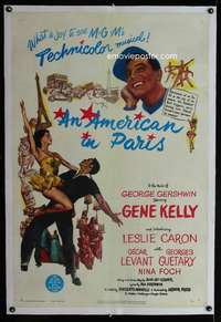 d081 AMERICAN IN PARIS linen one-sheet movie poster '51 Gene Kelly classic!
