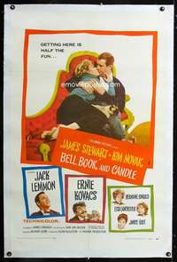 d102 BELL, BOOK & CANDLE linen one-sheet movie poster '58 Stewart, Novak