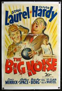 d110 BIG NOISE linen one-sheet movie poster '44 Laurel & Hardy stone litho!
