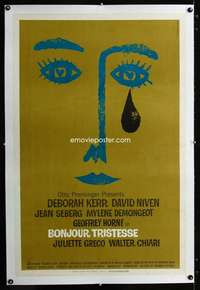 d117 BONJOUR TRISTESSE linen one-sheet movie poster '58 Saul Bass artwork!