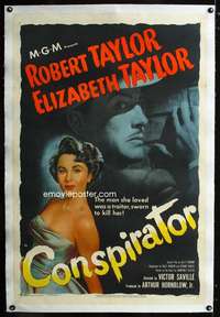 d152 CONSPIRATOR linen one-sheet movie poster '49 Robert & Elizabeth Taylor