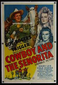 d157 COWBOY & THE SENORITA linen one-sheet movie poster '44 Roy Rogers