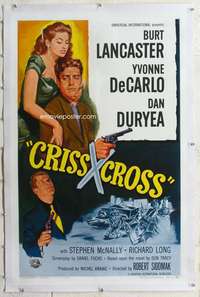 d159 CRISS CROSS linen one-sheet movie poster R58 Burt Lancaster film noir!