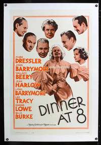 d172 DINNER AT 8 linen one-sheet movie poster R62 Jean Harlow, John Barrymore