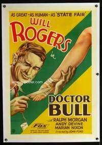 d174 DOCTOR BULL linen one-sheet movie poster '33 John Ford, Will Rogers