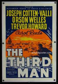 d446 THIRD MAN linen English one-sheet movie poster R50s Orson Welles noir!