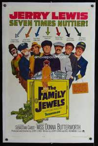 d187 FAMILY JEWELS linen one-sheet movie poster '65 Jerry Lewis, Butterworth