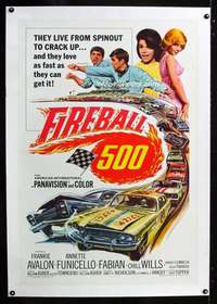 d193 FIREBALL 500 linen one-sheet movie poster '66 car racing, Frankie Avalon