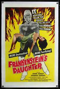 d198 FRANKENSTEIN'S DAUGHTER linen one-sheet movie poster '58 monster & girl