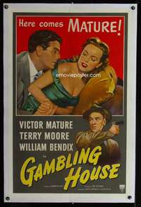 d204 GAMBLING HOUSE linen one-sheet movie poster '51 Terry Moore, Mature
