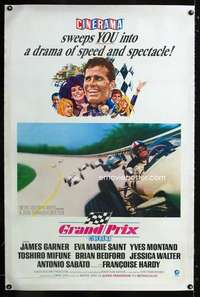d219 GRAND PRIX linen Cinerama one-sheet movie poster '67 car racing!
