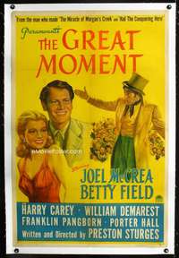 d221 GREAT MOMENT linen one-sheet movie poster '44 Preston Sturges, McCrea