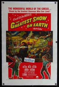 d224 GREATEST SHOW ON EARTH linen one-sheet movie poster R61 Cecil DeMille
