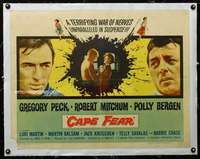 d050 CAPE FEAR linen half-sheet movie poster '62 Greg Peck, Bob Mitchum