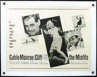 d030b MISFITS linen half-sheet movie poster '61 Gable,Marilyn Monroe,Clift