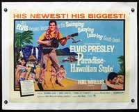 d061 PARADISE HAWAIIAN STYLE linen half-sheet movie poster '66 Elvis!
