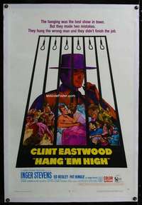 d235 HANG 'EM HIGH linen one-sheet movie poster '68 Clint Eastwood classic!