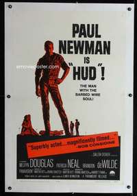 d261 HUD linen one-sheet movie poster '63 Paul Newman, Martin Ritt classic!