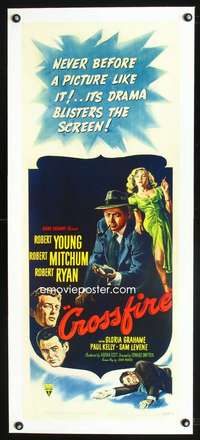 d038 CROSSFIRE linen insert movie poster '47 Robert Young, Mitchum