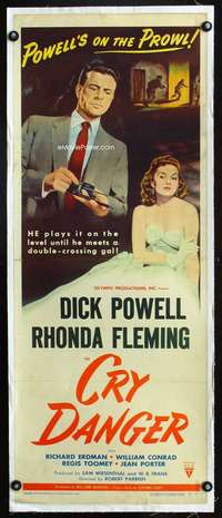 d039 CRY DANGER linen insert movie poster '51 Dick Powell, film noir!