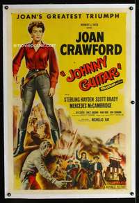 d280 JOHNNY GUITAR linen one-sheet movie poster '54 Joan Crawford, Nick Ray