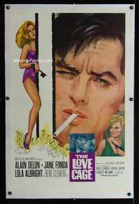 d282 JOY HOUSE linen one-sheet movie poster '64 sexy Jane Fonda, Love Cage!