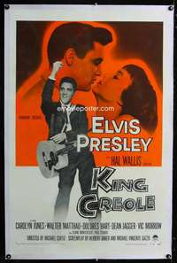 d287 KING CREOLE linen one-sheet movie poster '58 Elvis Presley w/guitar!
