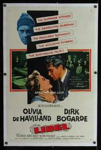 d299 LIBEL linen one-sheet movie poster '59 Olivia de Havilland, Dirk Bogarde