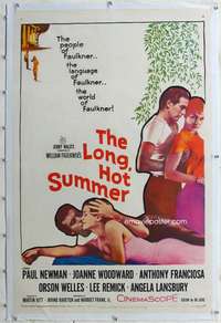 d310 LONG, HOT SUMMER linen one-sheet movie poster '58 Paul Newman, Woodward