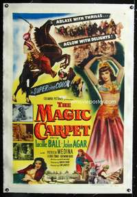 d314 MAGIC CARPET linen one-sheet movie poster '51 Princess Lucille Ball!