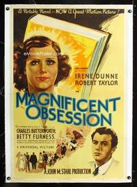 d315 MAGNIFICENT OBSESSION linen one-sheet movie poster '35 Irene Dunne