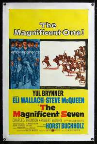 d316 MAGNIFICENT SEVEN linen one-sheet movie poster '60 Yul Brynner, McQueen