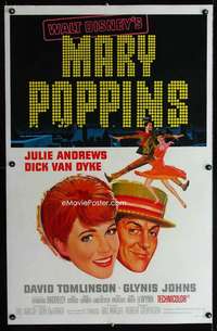 d320 MARY POPPINS linen one-sheet movie poster '64 Julie Andrews, Disney
