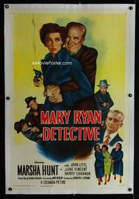 d321 MARY RYAN, DETECTIVE linen one-sheet movie poster '50 Marsha Hunt