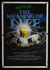 d337 MONTY PYTHON'S THE MEANING OF LIFE linen int'l one-sheet movie poster '83